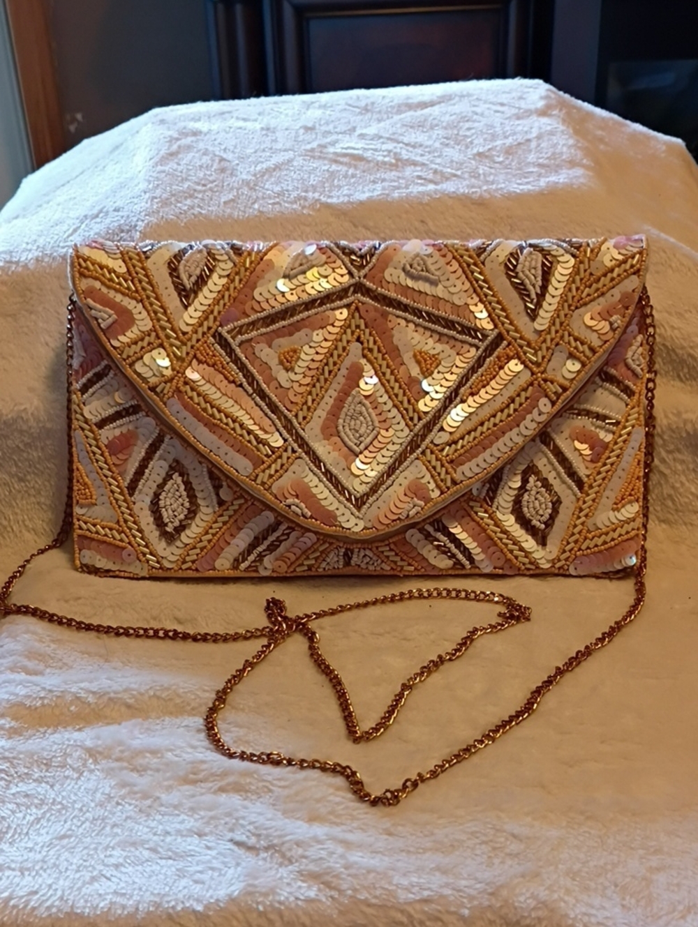 Jane Marie Glitz And Glam Embellished Sequin Envelope Clutch — Pink & Gold. ****